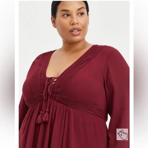 torrid Burgundy Gauze Laceup Skater Dress Womens Plus Size 5X NWT - Picture 5 of 6